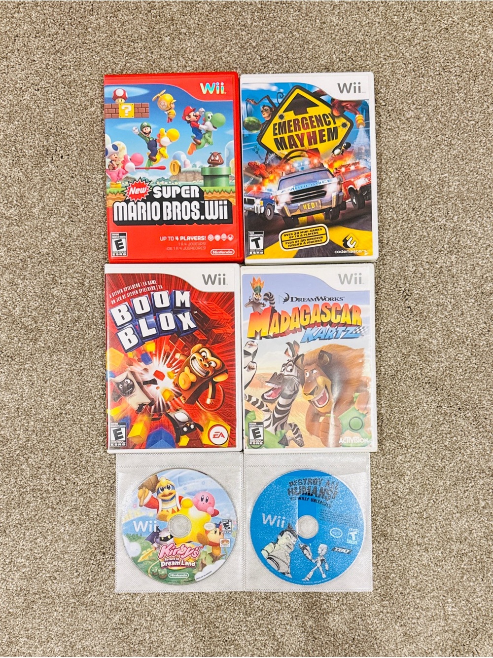 Lot of 6 Nintendo Wii Games - Mario Bros, Kirby, Boom Blox